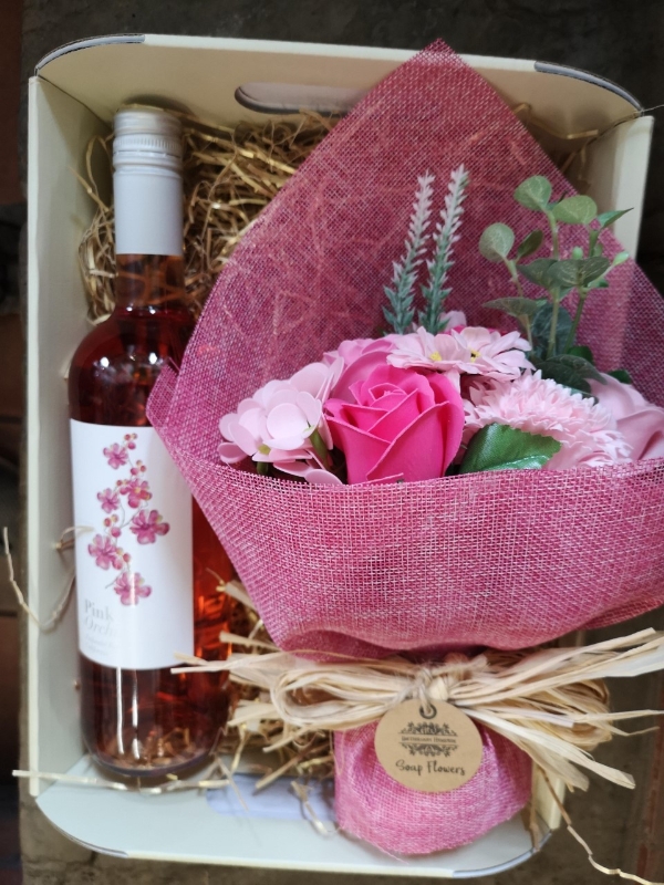 Soap Flowers and Wine Hamper buy online or call 01902 712626