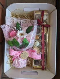 Pink Soap Flowers and Luxury Chocolates