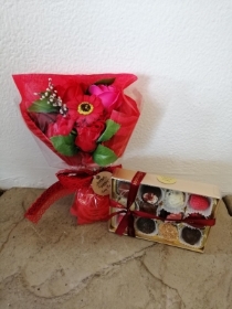 Red Soap Flower Bouquet and Chocolates