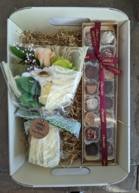 Cream Soap Flowers and Luxury Chocolates